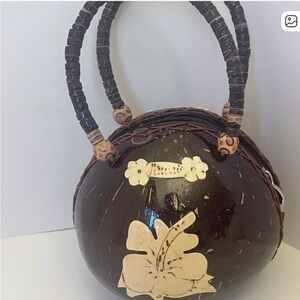 Coconut Shell Handbag with Floral Design
